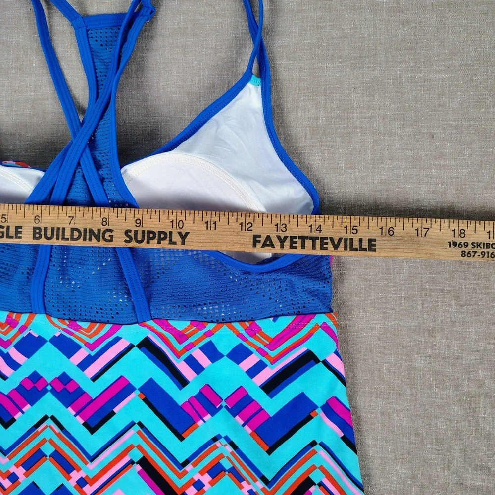 NWT Womens L Be Inspired Tankini Top Multicolor Chevron Geometric Gorpcore Y2K